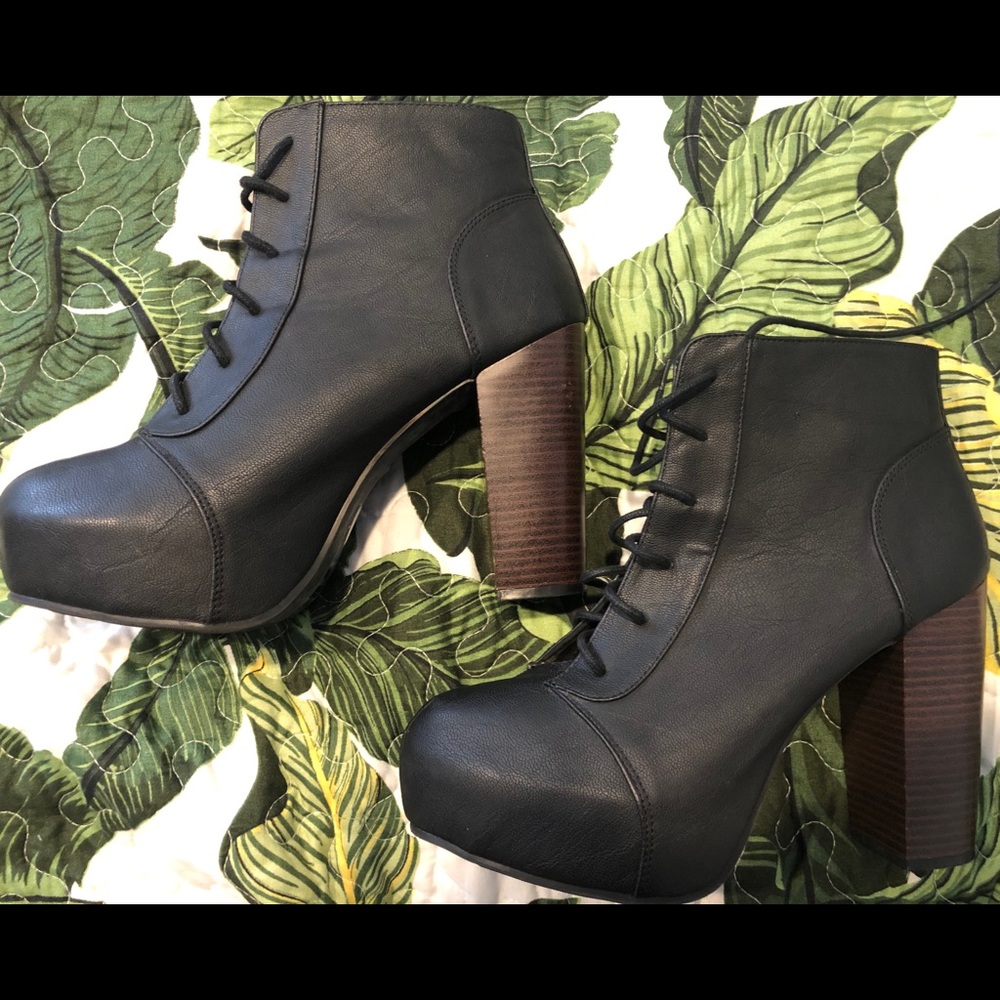 H&M Black Platform Lace Up Booties